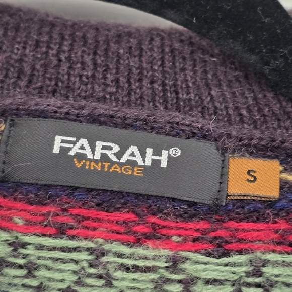 Farah Falcon Vintage 100% Wool Men's Fairisle Shawl Collar Cardigan Sweater S - Picture 5 of 12